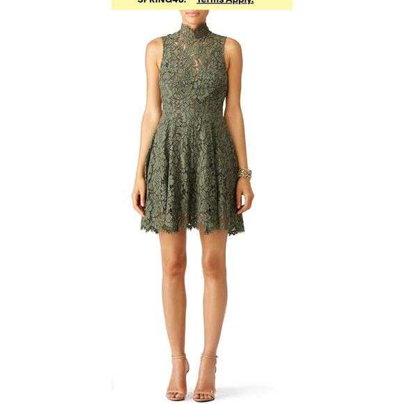 Keepsake the Label Dress Womens Medium Green Porcelain Lace Mock Neck Mini - Picture 1 of 12
